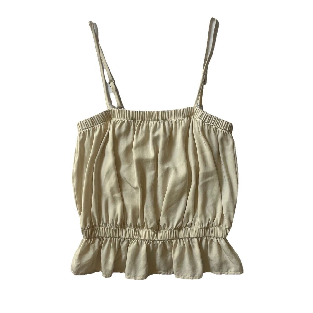 Rhythm Baby Doll Tank Top Strappy Peplum Ruffle Bloomer Ivory Boho Cottagecor XS